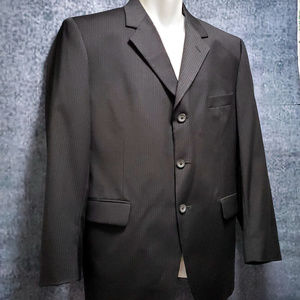 J Ferrar Black Pinstriped 7 Pockets Wool Blazer